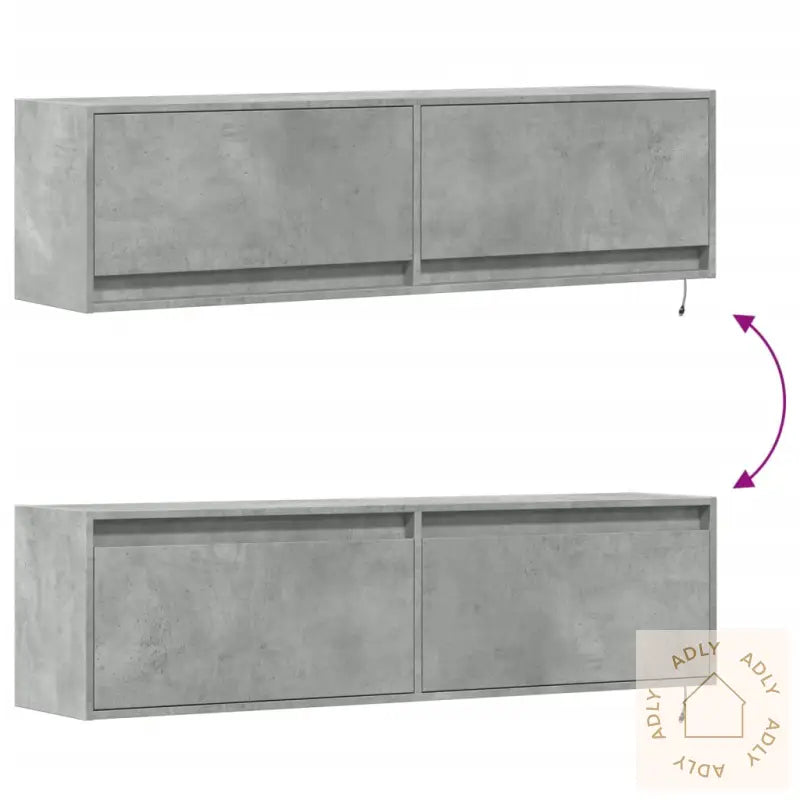 Vegghengt Tv-Benk Med Led-Lys Betonggrå 140X31X38 Cm