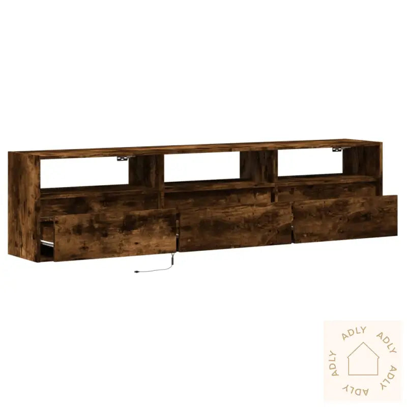 Vegghengt Tv-Benk Med Led Røkt Eik 180X31X45 Cm