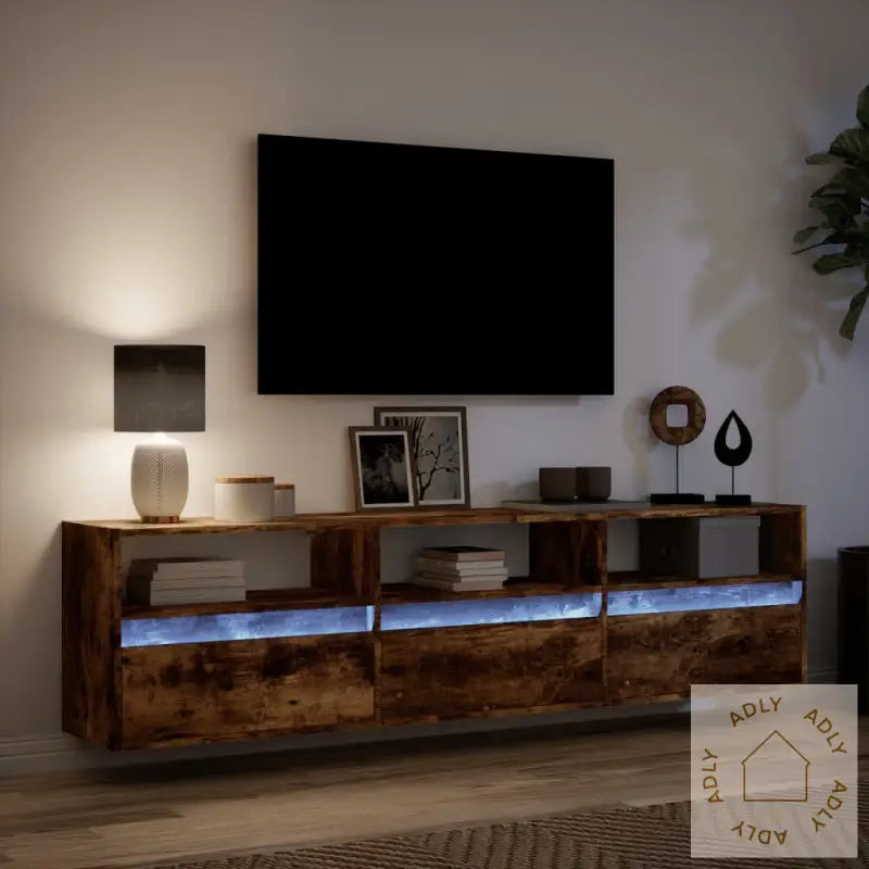 Vegghengt Tv-Benk Med Led Røkt Eik 180X31X45 Cm