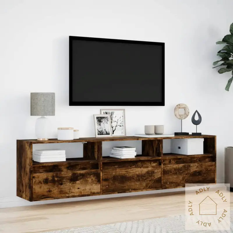 Vegghengt Tv-Benk Med Led Røkt Eik 180X31X45 Cm
