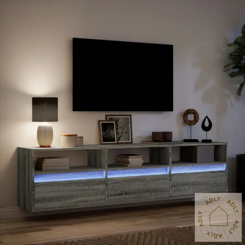 Vegghengt Tv-Benk Med Led Grå Sonoma 180X31X45 Cm