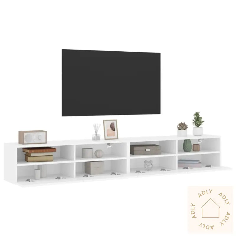 Vegghengte Tv-Benker 2 Stk Hvit 100X30X30 Cm Konstruert Tre