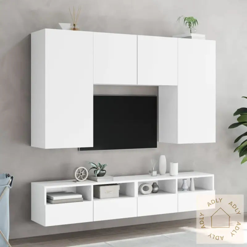 Vegghengte Tv-Benker 2 Stk Hvit 100X30X30 Cm Konstruert Tre