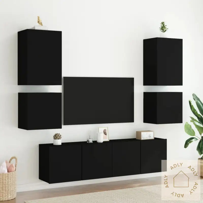 Vegghengte Tv-Benker 2 Stk Svart 40,5X30X40 Cm Konstruert Tre