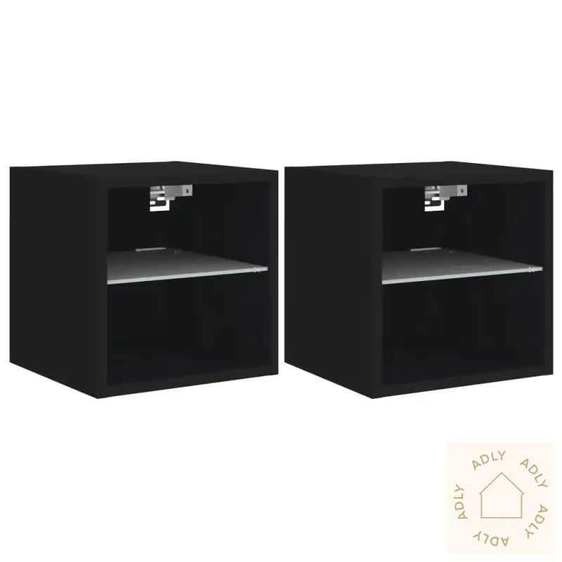Vegghengt Tv-Benk Med Led 2 Stk Svart 30X28,5X30 Cm