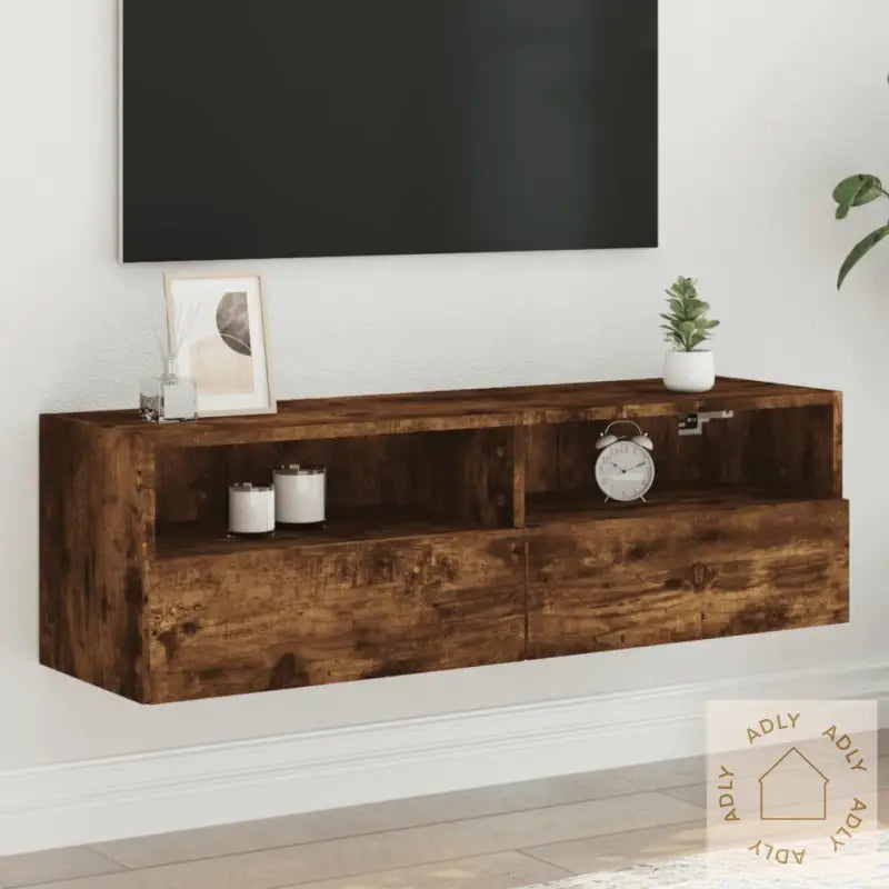 Vegghengt Tv-Benk Røkt Eik 100X30X30 Cm Konstruert Tre