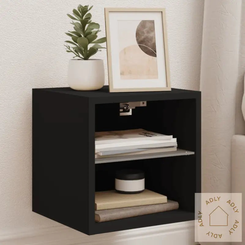 Vegghengt Tv-Benk Med Led 2 Stk Svart 30X28,5X30 Cm