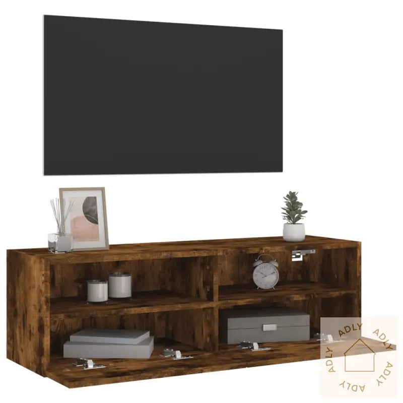 Vegghengt Tv-Benk Røkt Eik 100X30X30 Cm Konstruert Tre