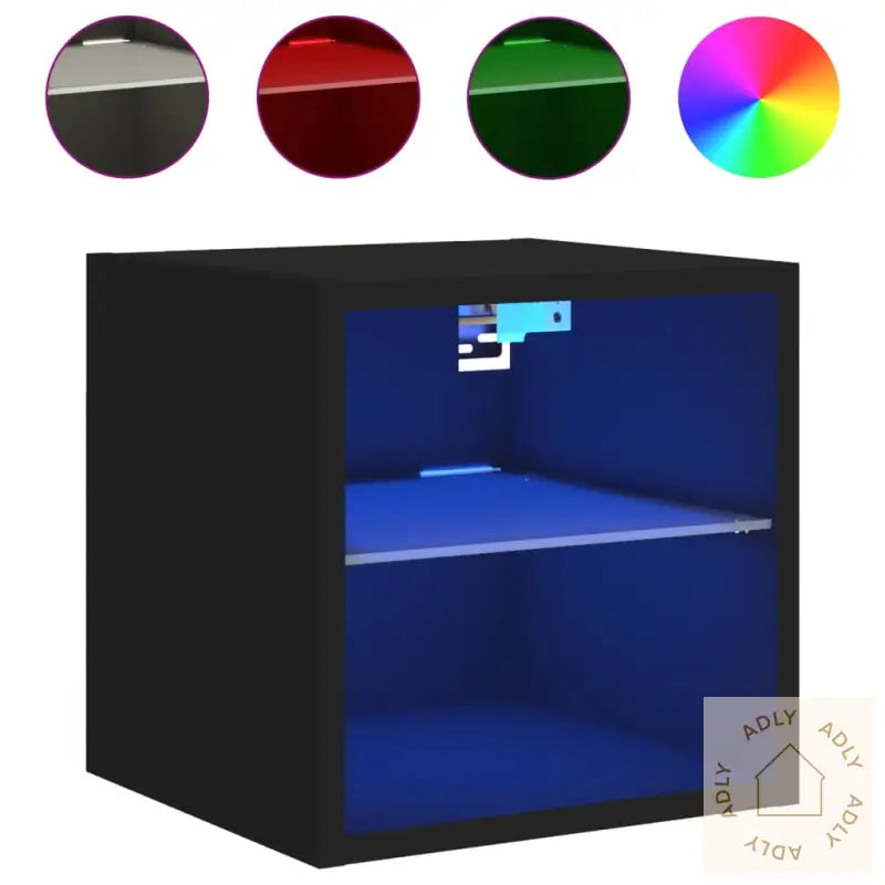 Vegghengt Tv-Benk Med Led 2 Stk Svart 30X28,5X30 Cm