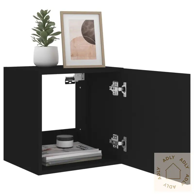 Vegghengte Tv-Benker Med Led 2 Stk Svart 40,5X35X40 Cm