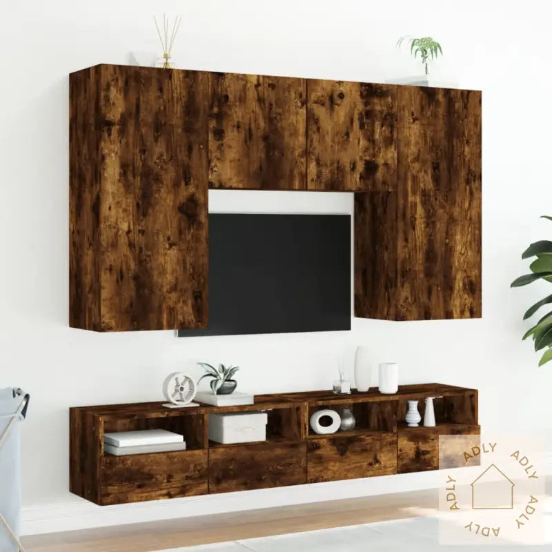 Vegghengt Tv-Benk Røkt Eik 100X30X30 Cm Konstruert Tre