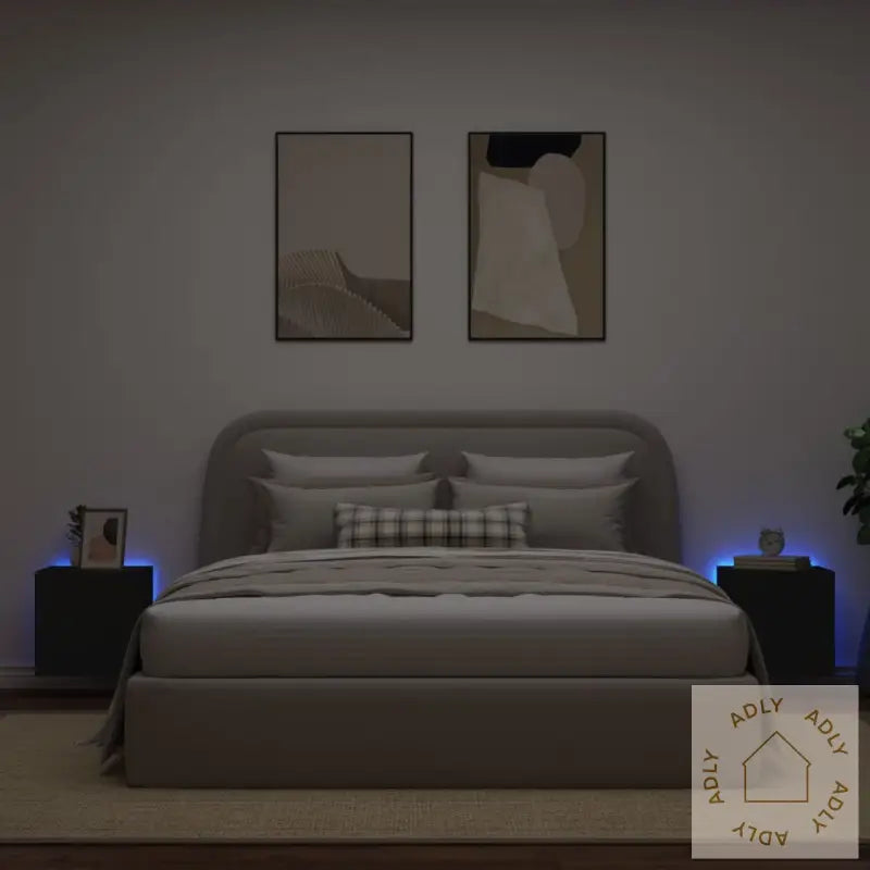 Vegghengte Tv-Benker Med Led 2 Stk Svart 40,5X35X40 Cm