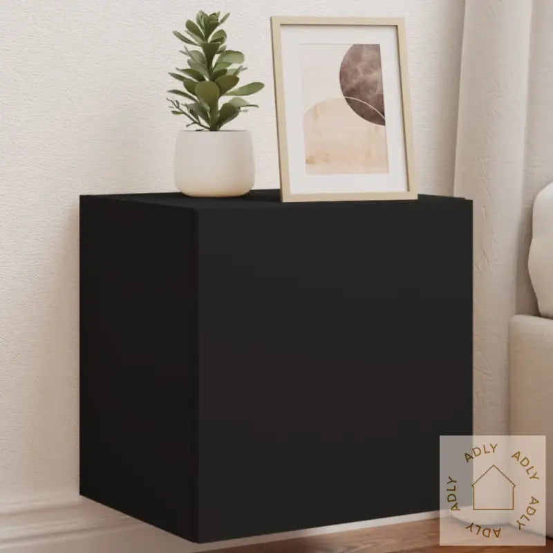 Vegghengte Tv-Benker Med Led 2 Stk Svart 40,5X35X40 Cm