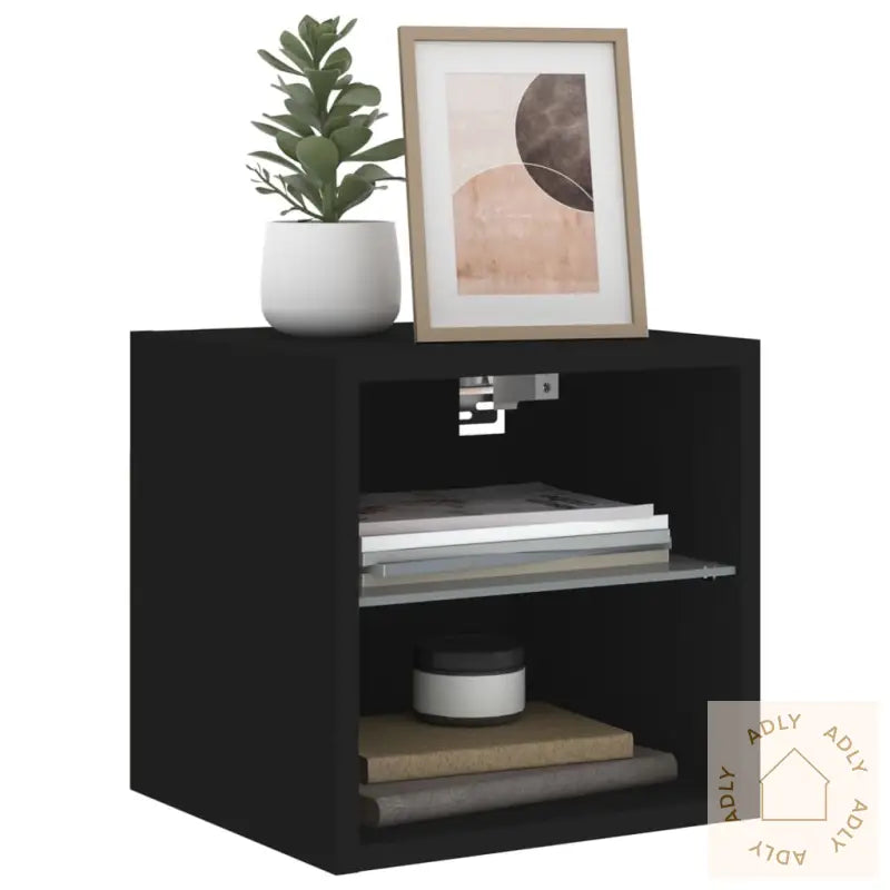 Vegghengt Tv-Benk Med Led 2 Stk Svart 30X28,5X30 Cm