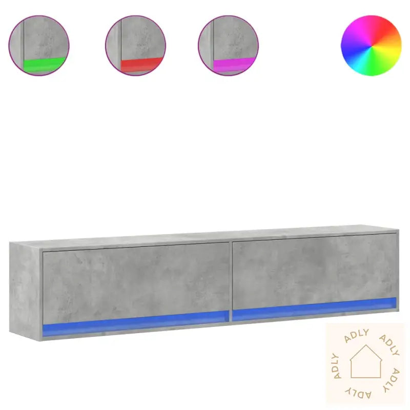 Vegghengt Tv-Benk Med Led Betonggrå 180X31X38 Cm