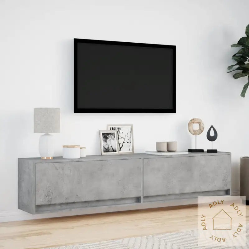 Vegghengt Tv-Benk Med Led Betonggrå 180X31X38 Cm