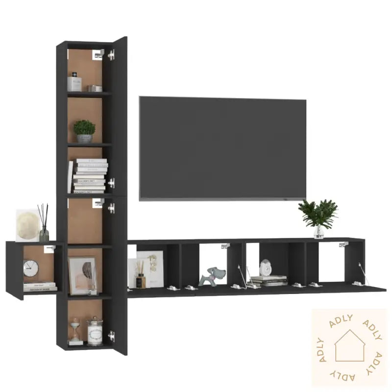 Tv-Benksett 5 Deler Svart Konstruert Tre