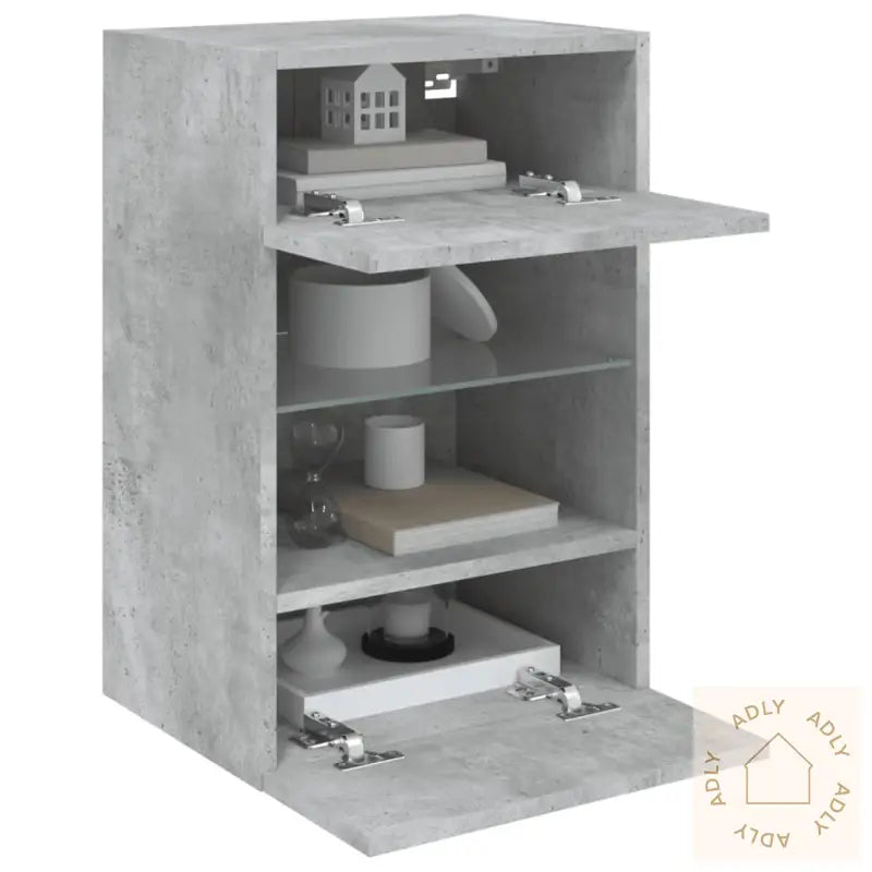 Vegghengt Tv-Benk Med Led-Lys Betonggrå 40X30X60,5 Cm