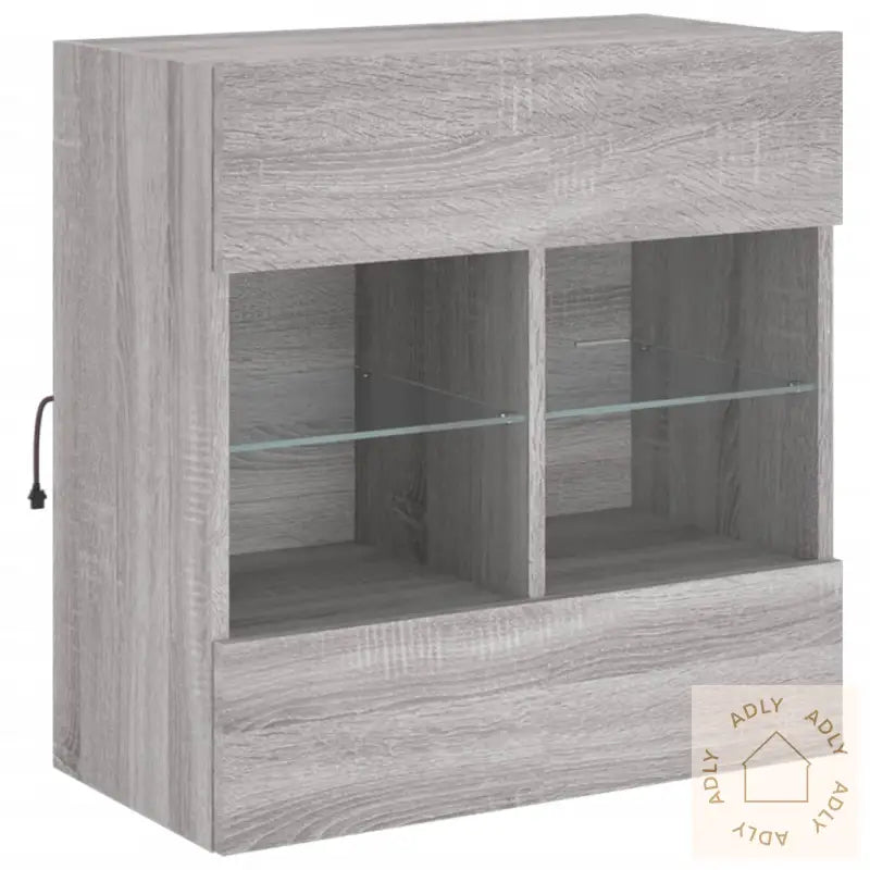 Vegghengt Tv-Benk Med Led Grå Sonoma 58,5X30X60,5 Cm