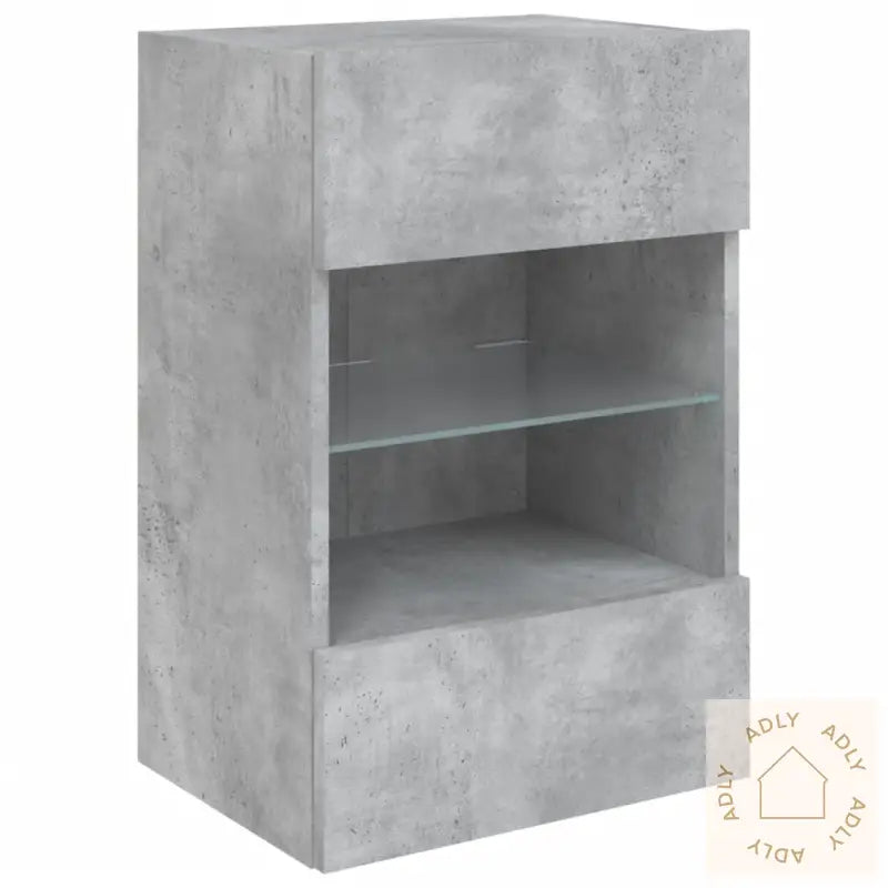 Vegghengt Tv-Benk Med Led-Lys Betonggrå 40X30X60,5 Cm