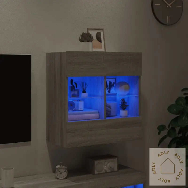 Vegghengt Tv-Benk Med Led Grå Sonoma 58,5X30X60,5 Cm