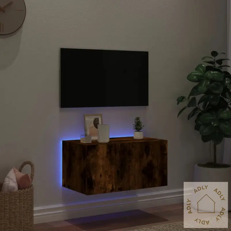 Vegghengt Tv-Benk Med Led Røkt Eik 60X35X31 Cm