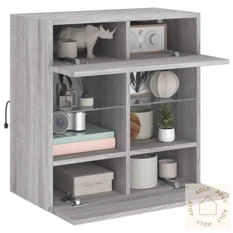 Vegghengt Tv-Benk Med Led Grå Sonoma 58,5X30X60,5 Cm