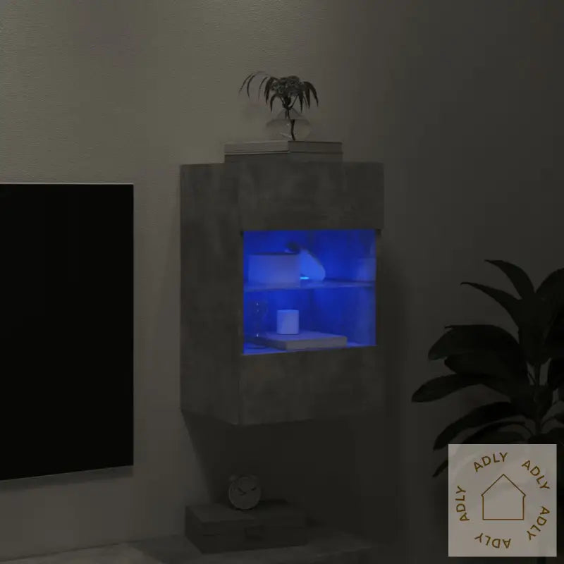 Vegghengt Tv-Benk Med Led-Lys Betonggrå 40X30X60,5 Cm