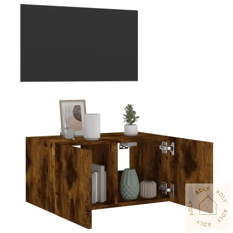 Vegghengt Tv-Benk Med Led Røkt Eik 60X35X31 Cm
