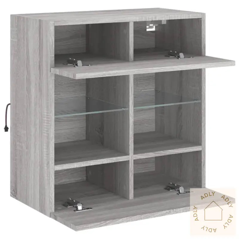 Vegghengt Tv-Benk Med Led Grå Sonoma 58,5X30X60,5 Cm