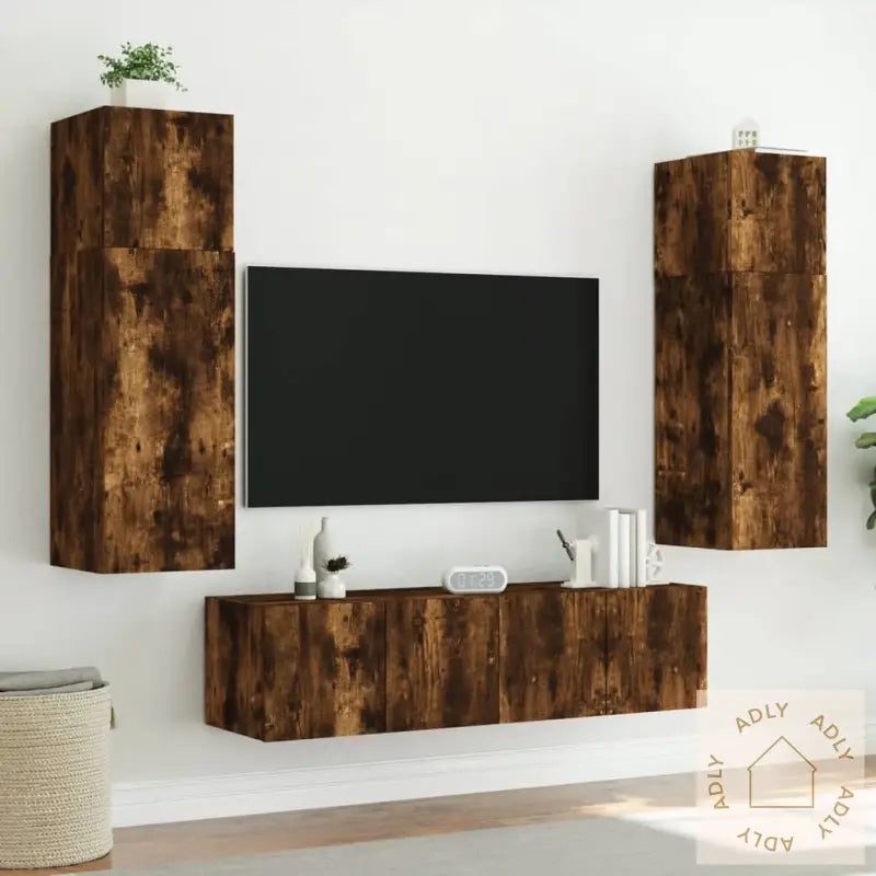 Vegghengt Tv-Benk Med Led Røkt Eik 60X35X31 Cm