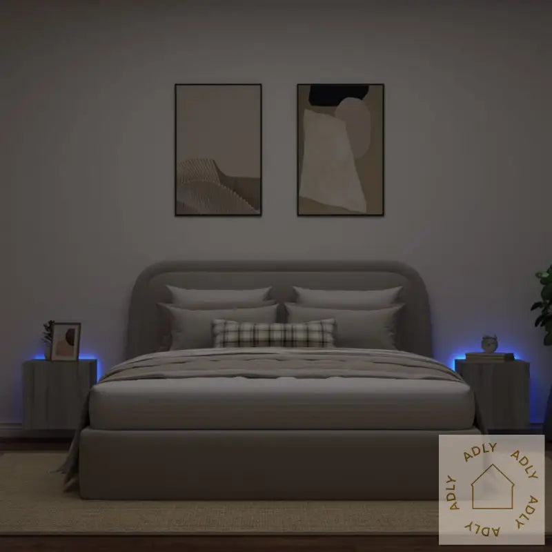 Vegghengte Tv-Benker Med Led 2 Stk Grå Sonoma 40,5X35X40 Cm