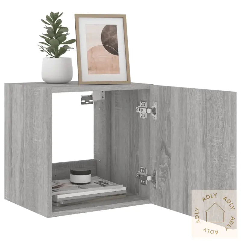 Vegghengte Tv-Benker Med Led 2 Stk Grå Sonoma 40,5X35X40 Cm