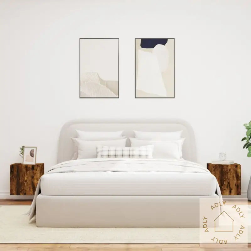 Vegghengte Tv-Benker Med Led-Lys 2 Stk Røkt Eik 40,5X35X40 Cm