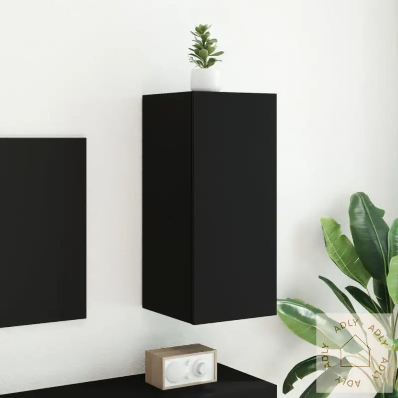 Vegghengt Tv-Benk Med Led Svart 30,5X35X70 Cm