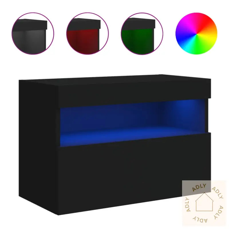 Vegghengt Tv-Benk Med Led Svart 60X30X40 Cm