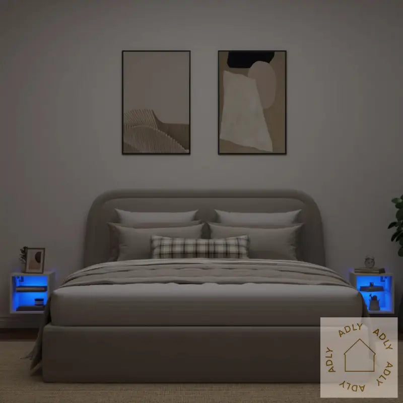 Vegghengt Tv-Benk Med Led 2 Stk Hvit 30X28,5X30 Cm