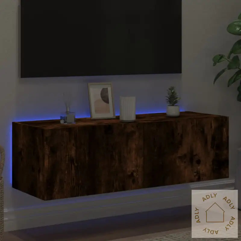 Vegghengt Tv-Benk Med Led Røkt Eik 100X35X31 Cm
