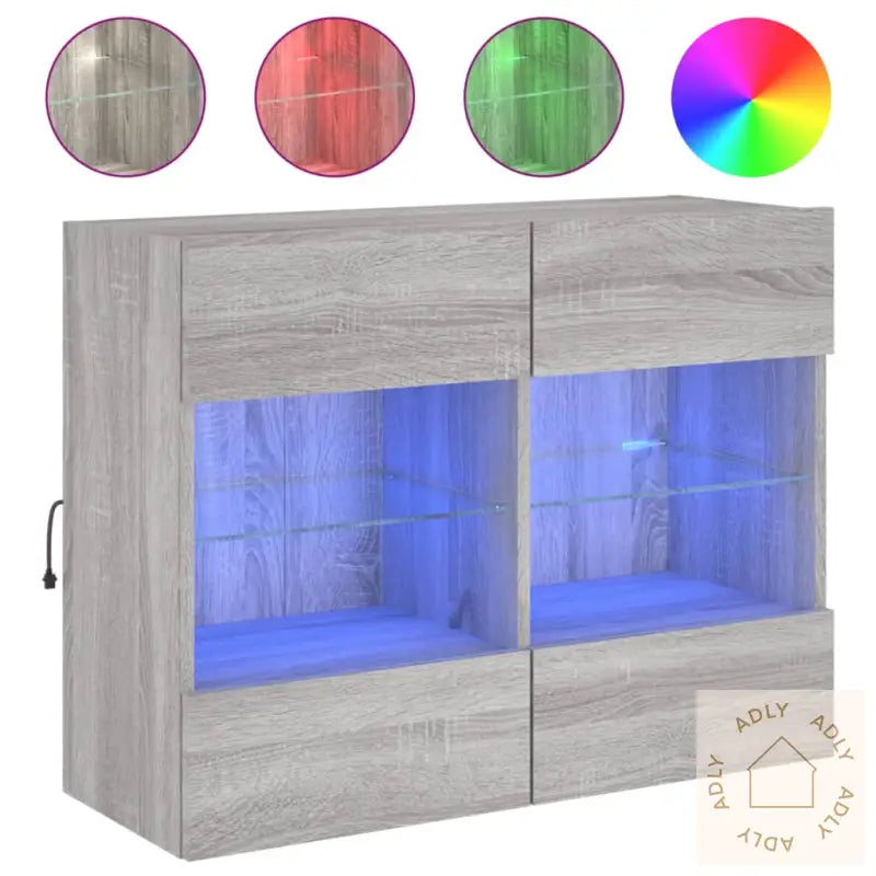 Vegghengt Tv-Benk Med Led Grå Sonoma 78,5X30X60,5 Cm