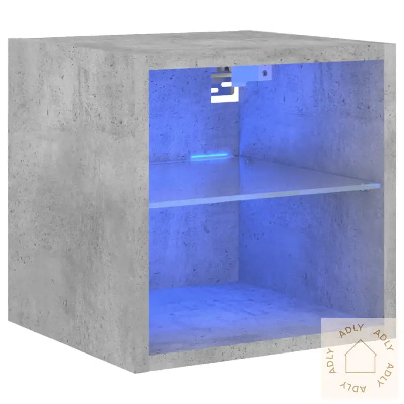 Vegghengt Tv-Benk Med Led-Lys Betonggrå 30X28,5X30 Cm