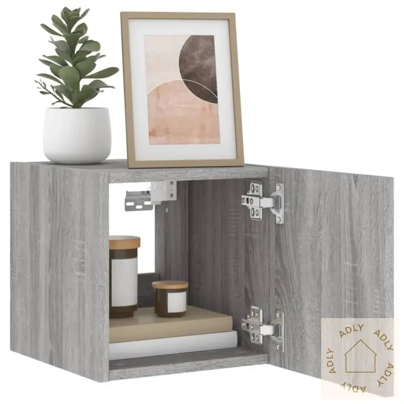 Vegghengte Tv-Benker Med Led-Lys 2 Stk Grå Sonoma 30,5X35X30 Cm