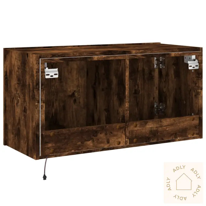 Vegghengt Tv-Benk Med Led Røkt Eik 80X35X41 Cm