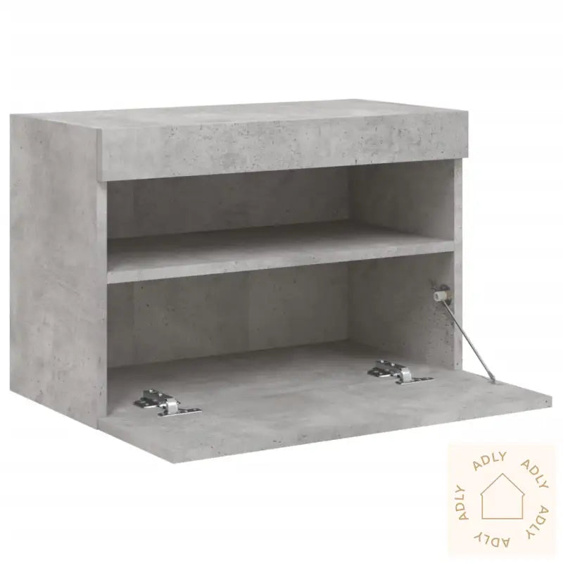 Vegghengt Tv-Benk Med Led-Lys Betonggrå 60X30X40 Cm