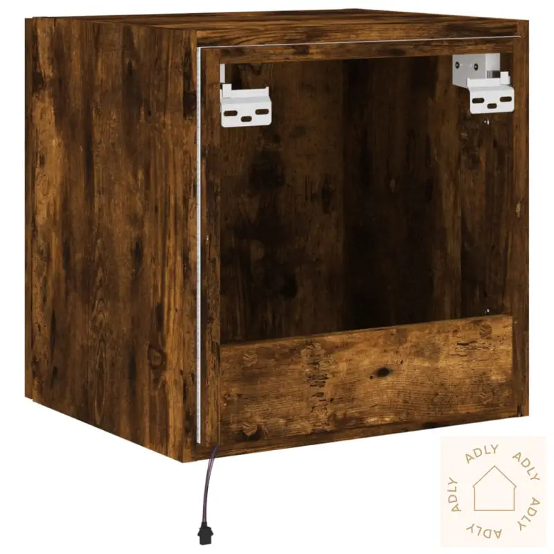 Vegghengte Tv-Benker Med Led-Lys 2 Stk Røkt Eik 40,5X35X40 Cm