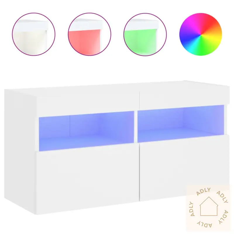 Vegghengt Tv-Benk Med Led Hvit 80X30X40 Cm