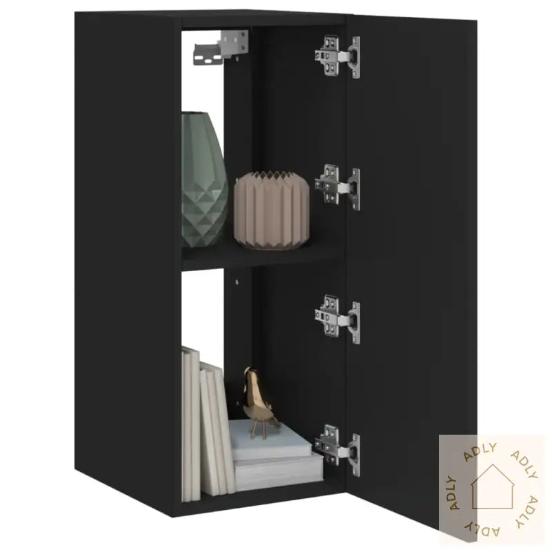 Vegghengt Tv-Benk Med Led Svart 30,5X35X70 Cm