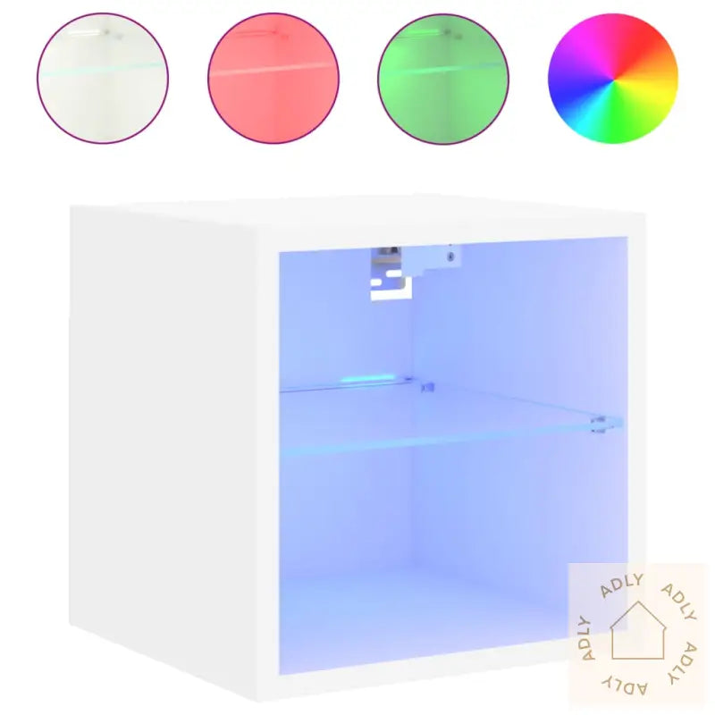 Vegghengt Tv-Benk Med Led 2 Stk Hvit 30X28,5X30 Cm