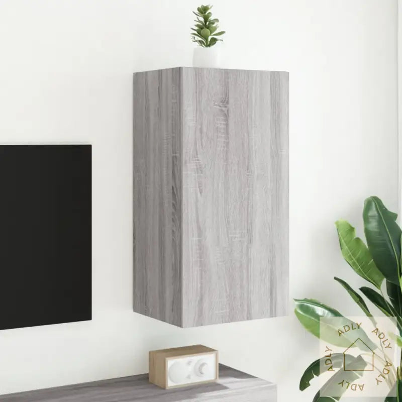 Vegghengt Tv-Benk Med Led-Lys Grå Sonoma 40,5X35X80 Cm