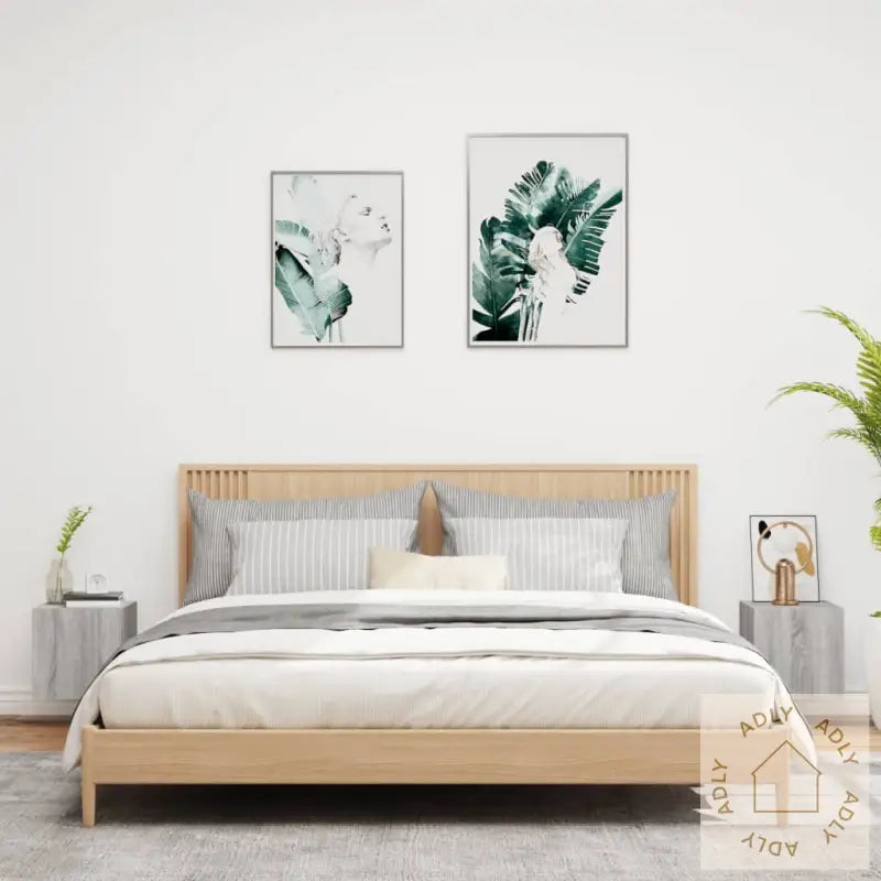 Vegghengte Tv-Benker Med Led-Lys 2 Stk Grå Sonoma 30,5X35X30 Cm