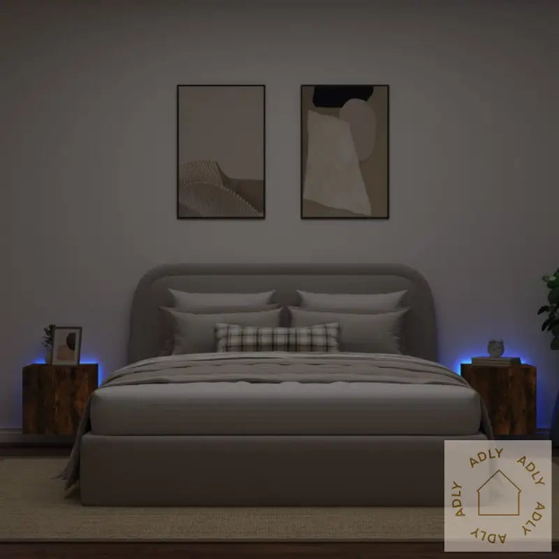 Vegghengte Tv-Benker Med Led-Lys 2 Stk Røkt Eik 40,5X35X40 Cm